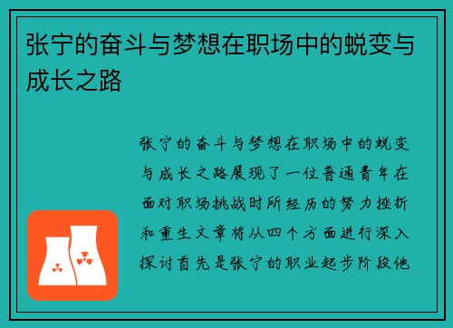 张宁的奋斗与梦想在职场中的蜕变与成长之路